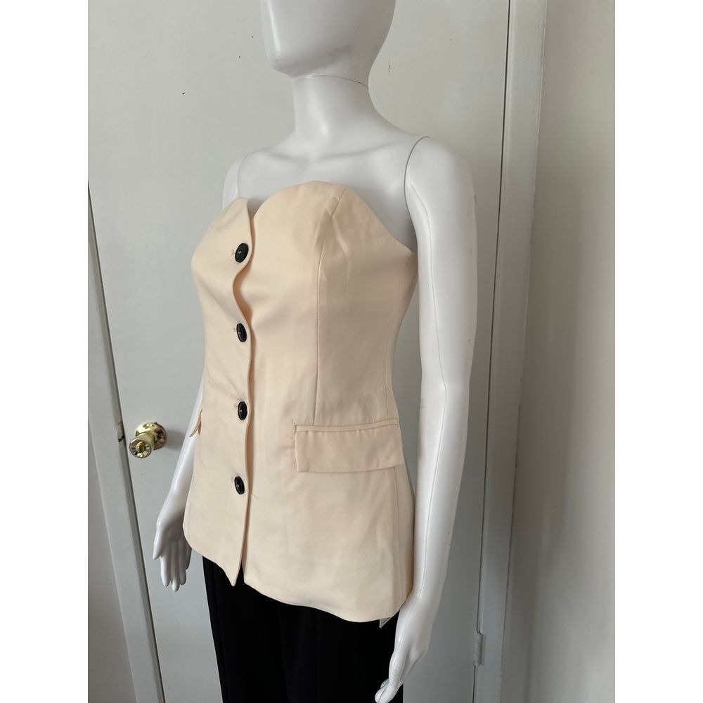 Commense Cream Strapless Corset Tube Top Button Front Vest Size S - Picture 11 of 15